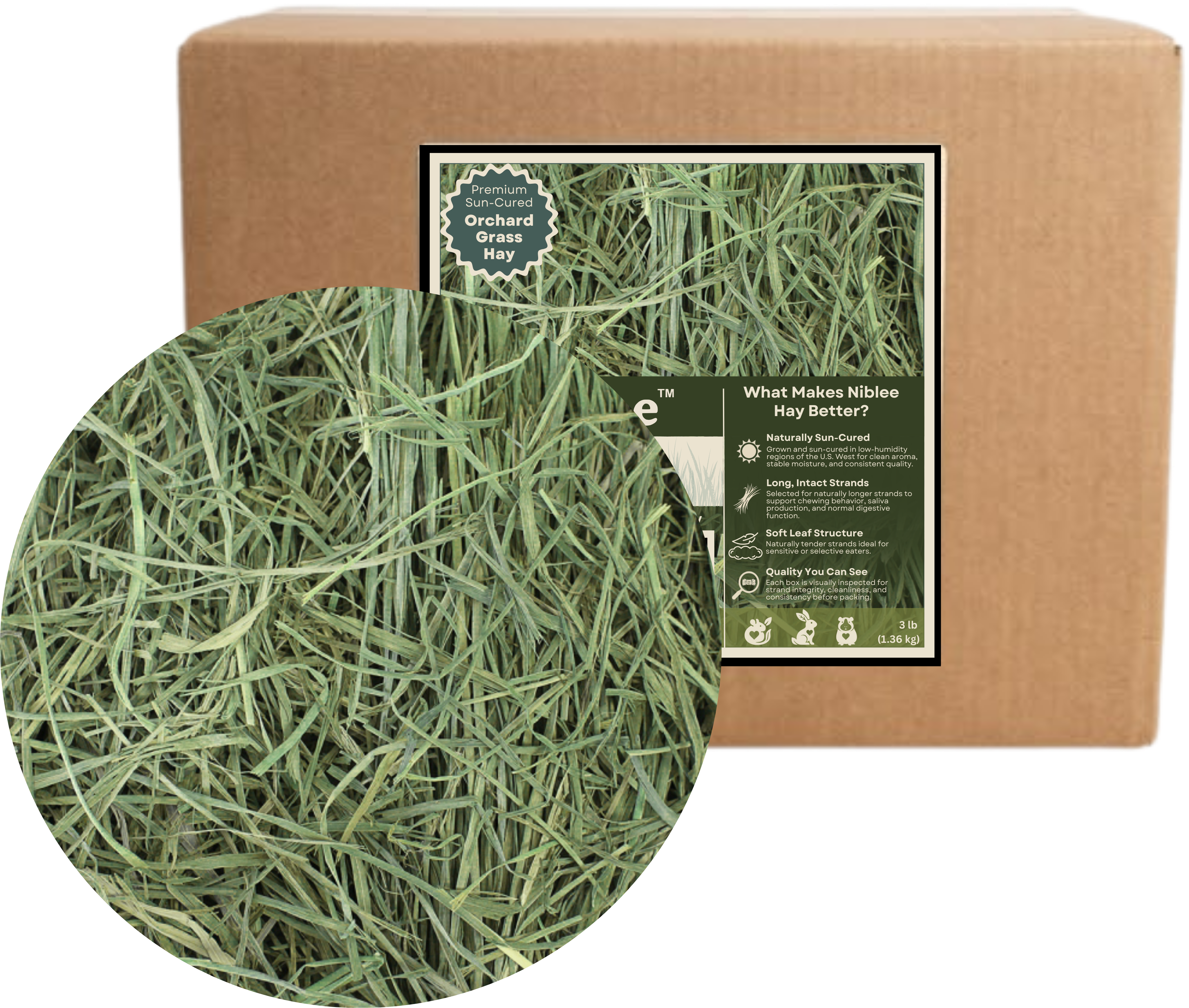 3lb box of West Coast High Quality Orchard Hay