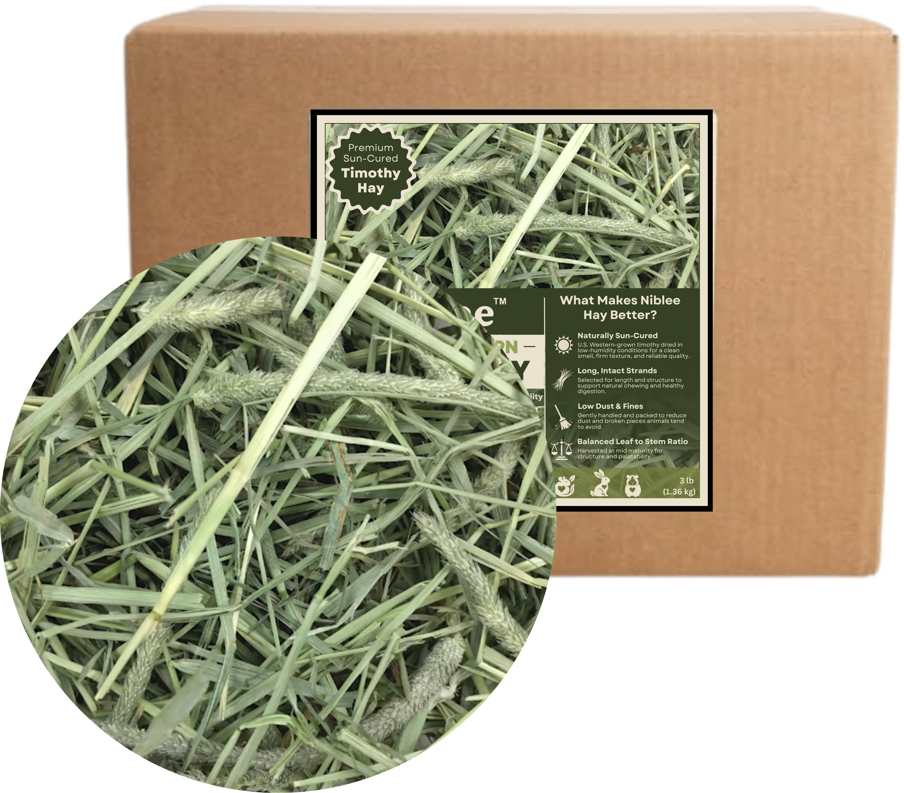 3 lb. box of West Coast High Quality 2nd Cut Timothy Hay